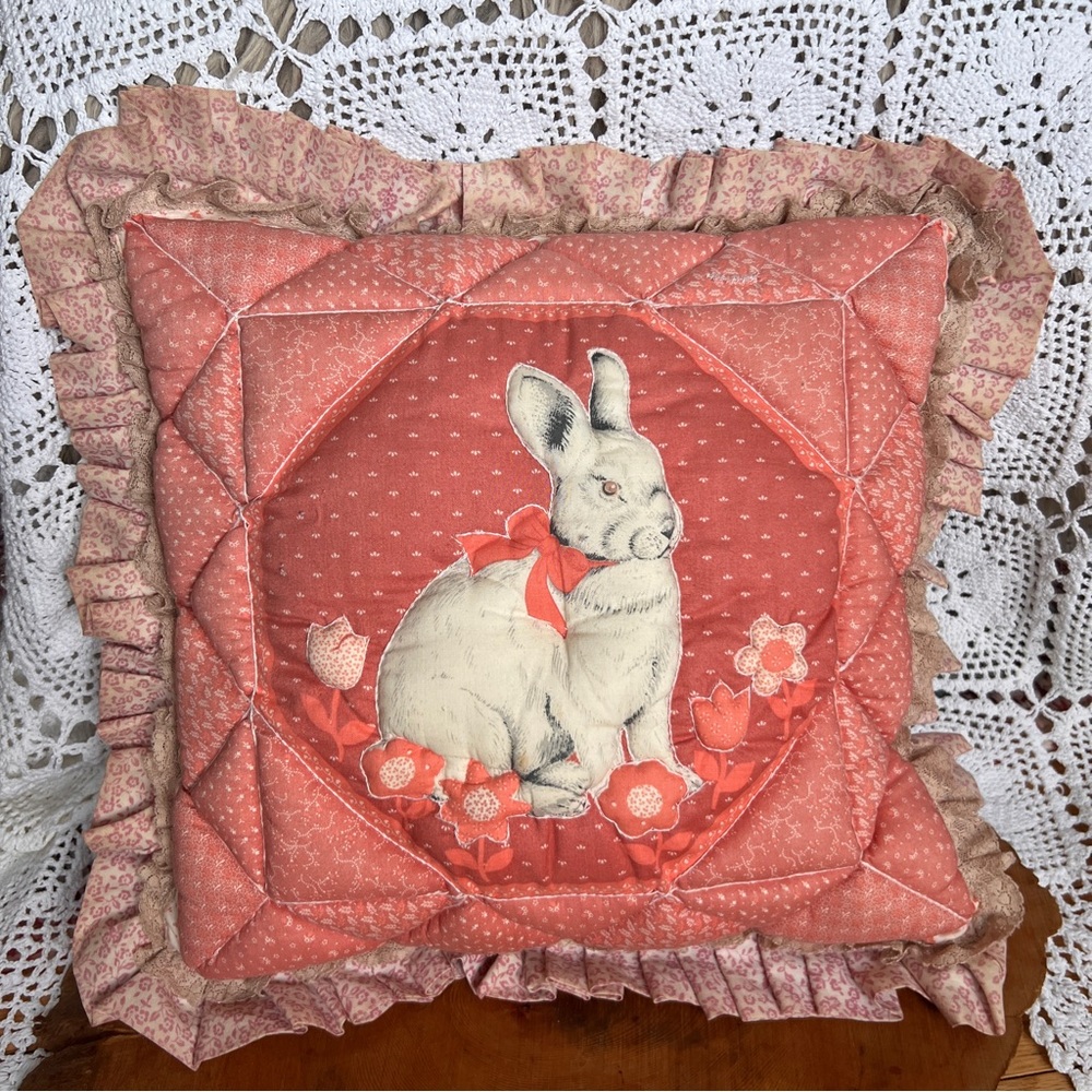 Pink Handmade Vintage Quilt Rabbit pillow‎